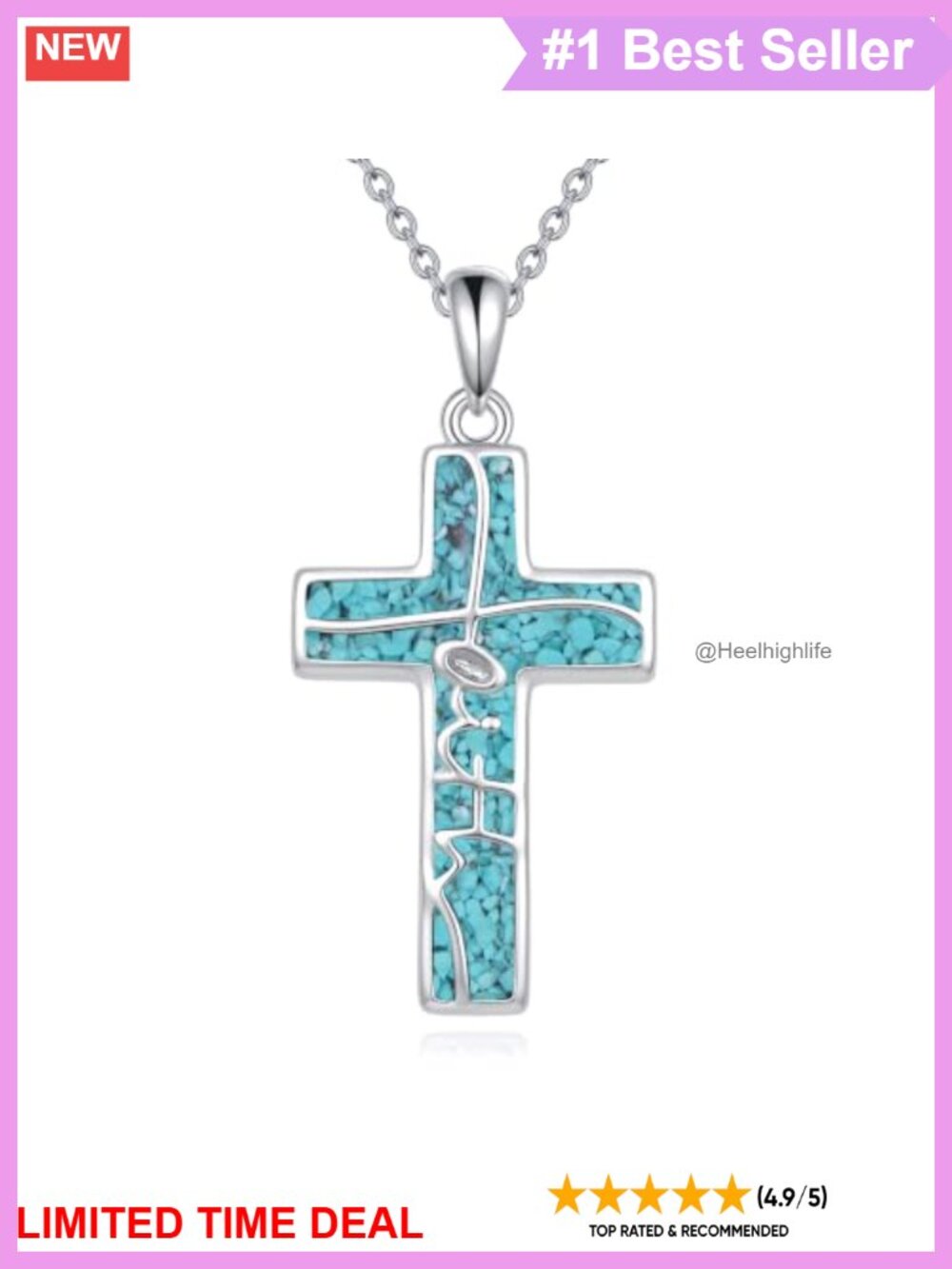 925 Sterling Silver Cross Necklace Turquoise Pendant 18+2 Inch Adjustable Chain